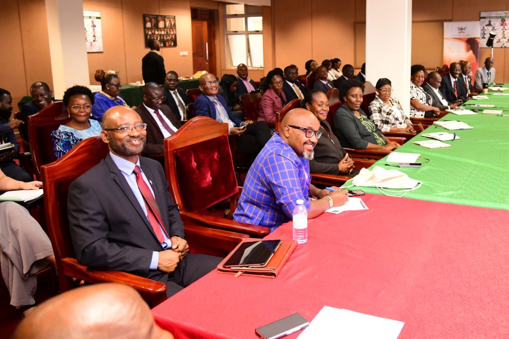 Prof. Titus Awokuse (Left), Prof. Mwenda Ntarangwi (2nd Left) and other participants share a light moment. Alliance for African Partnership (AAP) of Michigan State University (MSU) Annual Consortium Meeting. Hosted by Makerere University in the School of Public Health Conference Hall, Kampala Uganda, East Africa 9th-11th September 2024.