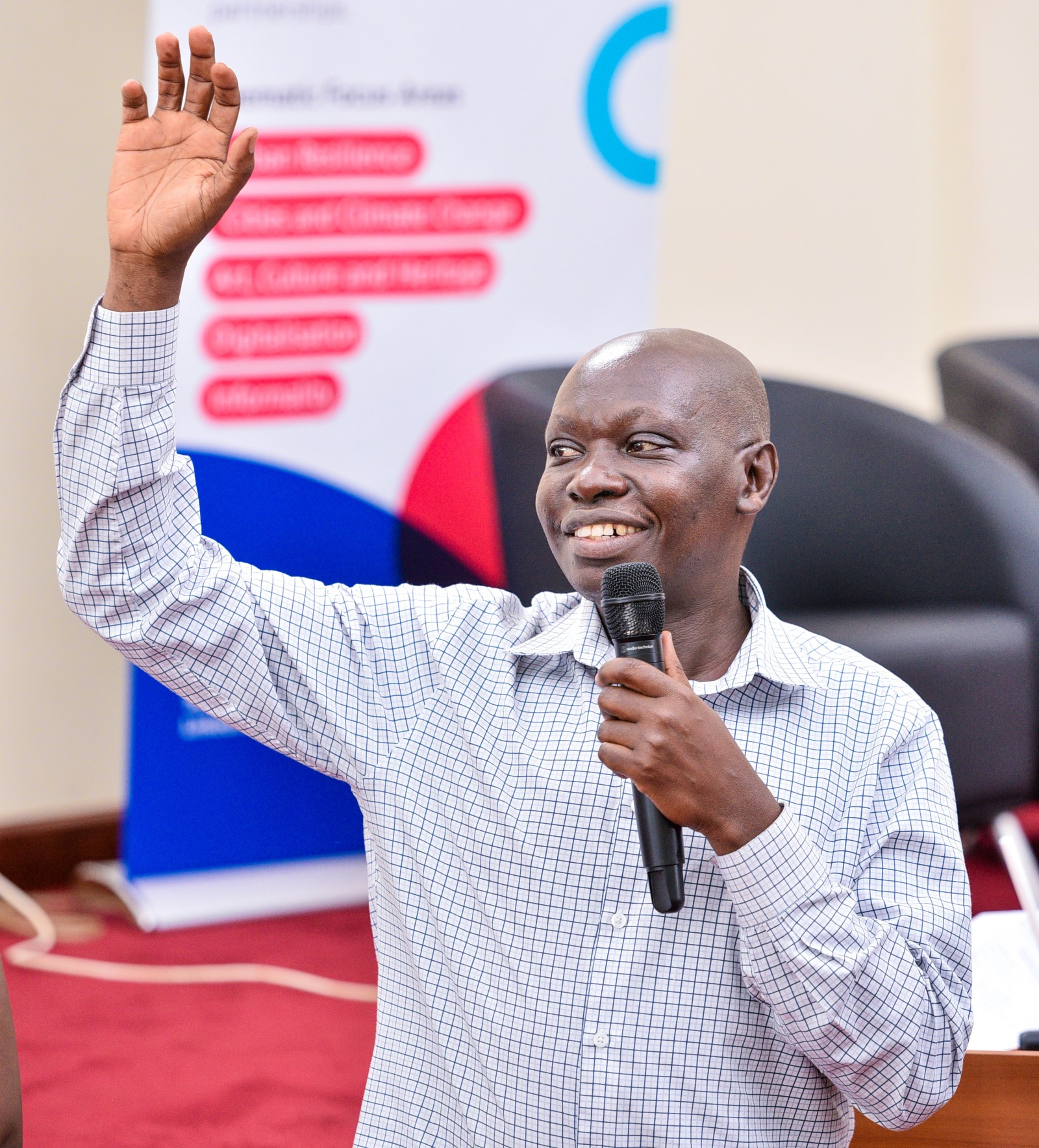 Dr Paul Mukwaya, Head, Department of Geography, Geo-Informatics and Climatic Sciences at Makerere University addressing participants at the workshop. Leiden-Delft-Erasmus East Africa Research Network (LEARN) in collaboration with the Urban Action Lab at Makerere University a workshop to deliberate strategies for mitigating the impacts of climate change in urban centres in the East African Region, Theme: “Resilient Urban Futures: Adapting Livelihoods to Climate Change”, 4th-5th September 2024, School of Public Health Auditorium, Kampala Uganda.