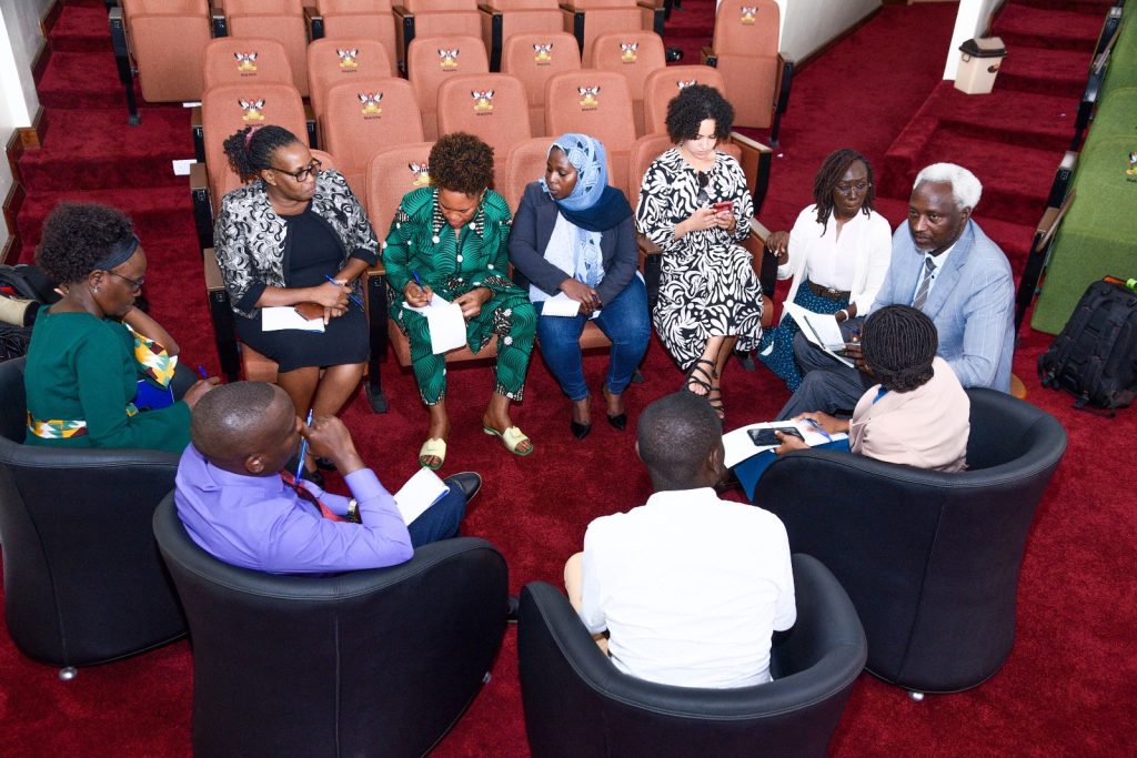 Participants in focused group discussions. Leiden-Delft-Erasmus East Africa Research Network (LEARN) in collaboration with the Urban Action Lab at Makerere University a workshop to deliberate strategies for mitigating the impacts of climate change in urban centres in the East African Region, Theme: “Resilient Urban Futures: Adapting Livelihoods to Climate Change”, 4th-5th September 2024, School of Public Health Auditorium, Kampala Uganda.