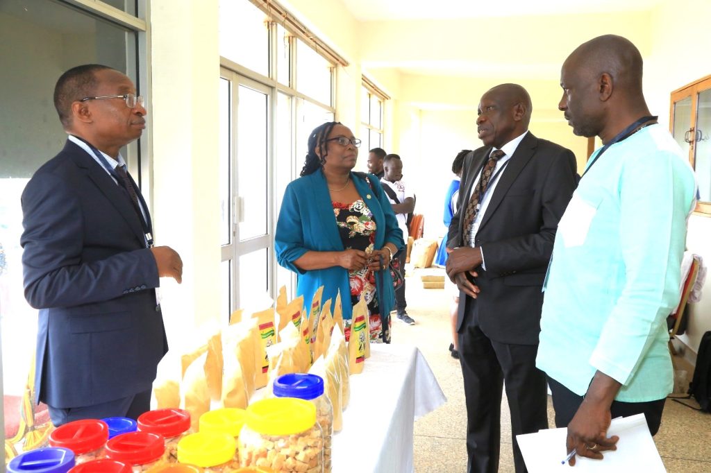 Dr Sadik Kassim and Prof. Julius Kikooma checking out some of the products developed by the project team. Funded to the tune of 7 million euros by the European Commission within the Horizon 2020 programme, and led by Alma Mater Studiorum – University of Bologna (Italy), FoodLAND project Research Dissemination for Wakiso District, 29th July 2024, School of Food Technology, Nutrition and Bioengineering, Conference Hall, Makerere University, Kampala Uganda, East Africa.