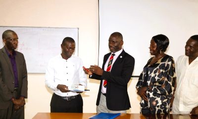 Left to Right: Principal CEES-Prof. Anthony Muwagga Mugagga, Incoming Dean-Prof. Jude Ssempebwa, Outgoing Dean-Dr. Julius Kikooma, CEES HR Officer-Ms. Janet Nabukeera, and Internal Auditor-Mr. Aggrey Luwuliza at the handover ceremony. East African School of Higher Education Studies and Development (EASHESD), College of Education and External Studies (CEES), Makerere University, Kampala Uganda, East Africa, Deanship Handover, 9th September 2024.