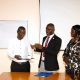 Left to Right: Principal CEES-Prof. Anthony Muwagga Mugagga, Incoming Dean-Prof. Jude Ssempebwa, Outgoing Dean-Dr. Julius Kikooma, CEES HR Officer-Ms. Janet Nabukeera, and Internal Auditor-Mr. Aggrey Luwuliza at the handover ceremony. East African School of Higher Education Studies and Development (EASHESD), College of Education and External Studies (CEES), Makerere University, Kampala Uganda, East Africa, Deanship Handover, 9th September 2024.