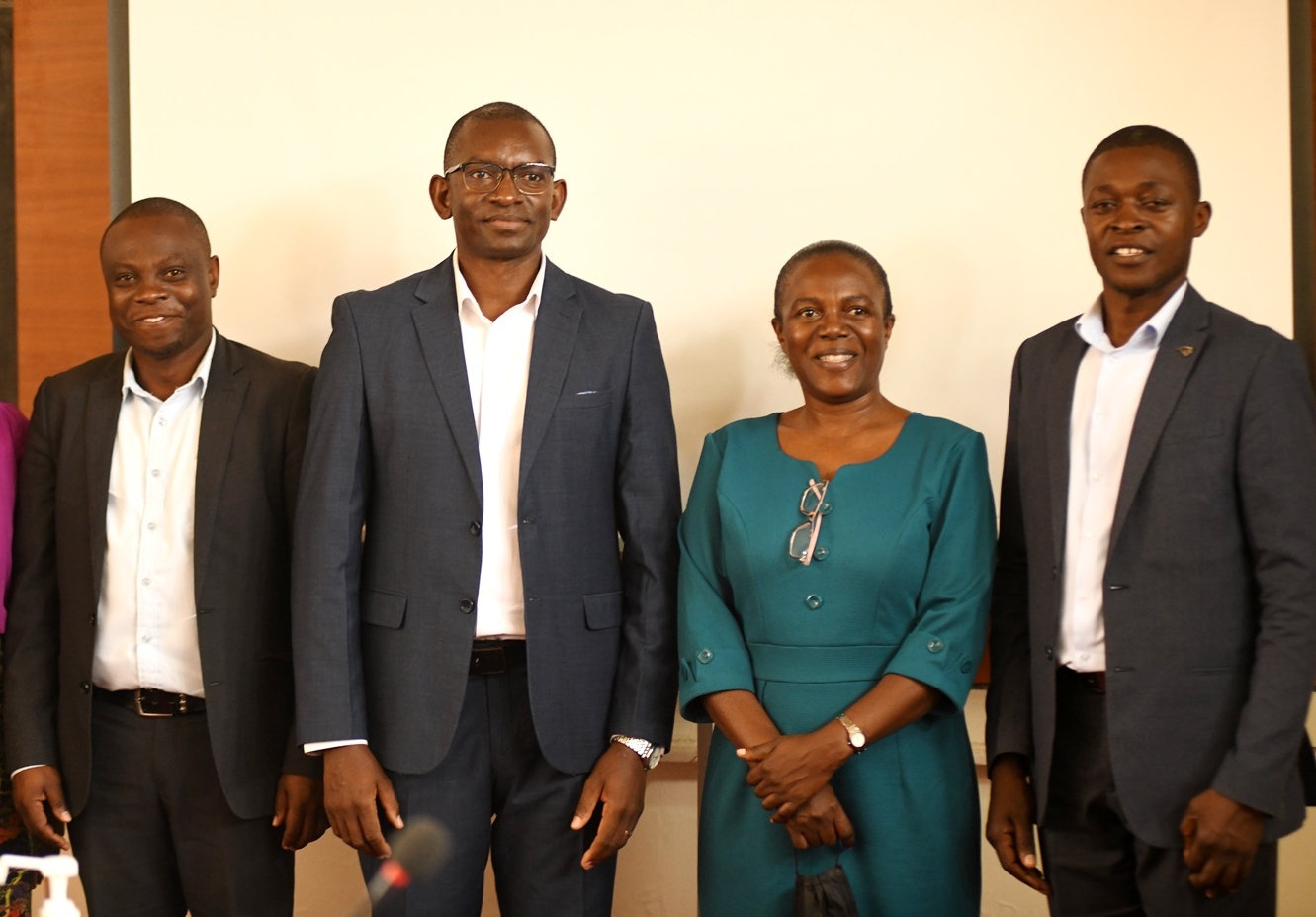 The research team from Left to Right: Dr. Edward Kansiime, Dr. Yuda Taddeo Kaahwa, Dr. Rebecca Nambi and Dr. Richard Balikoowa. Government of Uganda through the Makerere University Research and Innovations Fund (Mak-RIF)-funded project to develop a set of competencies to guide graduate secondary school teachers in Uganda, focusing on effectively teaching students under the new lower secondary curriculum, Research Dissemination, 12th September 2024, College of Education and External Studies (CEES), Kampala Uganda, East Africa.