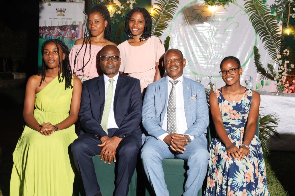 Prof. Barnabas Nawanwe with Prof. Bruno Yawe and members of his family. College of Business and Management Sciences (CoBAMS) celebrates retiring staff and former leaders, 13th September 2024, Makerere University, Kampala Uganda, East Africa.