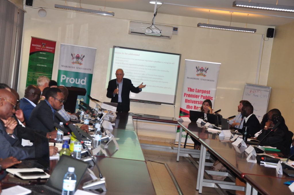 Prof. Ignacio Pérez-Arriaga addresses participants during the policy dialogue. College of Business and Management Sciences (CoBAMS) three-day policy dialogue on extending mini-grids to rural areas across Africa, with a focus on ensuring reliable, low-cost electricity with the African School of Regulation (ASR), 10th-12th September 2024, Yusuf Lule Central Teaching Facility, Makerere University, Kampala Uganda, East Africa.