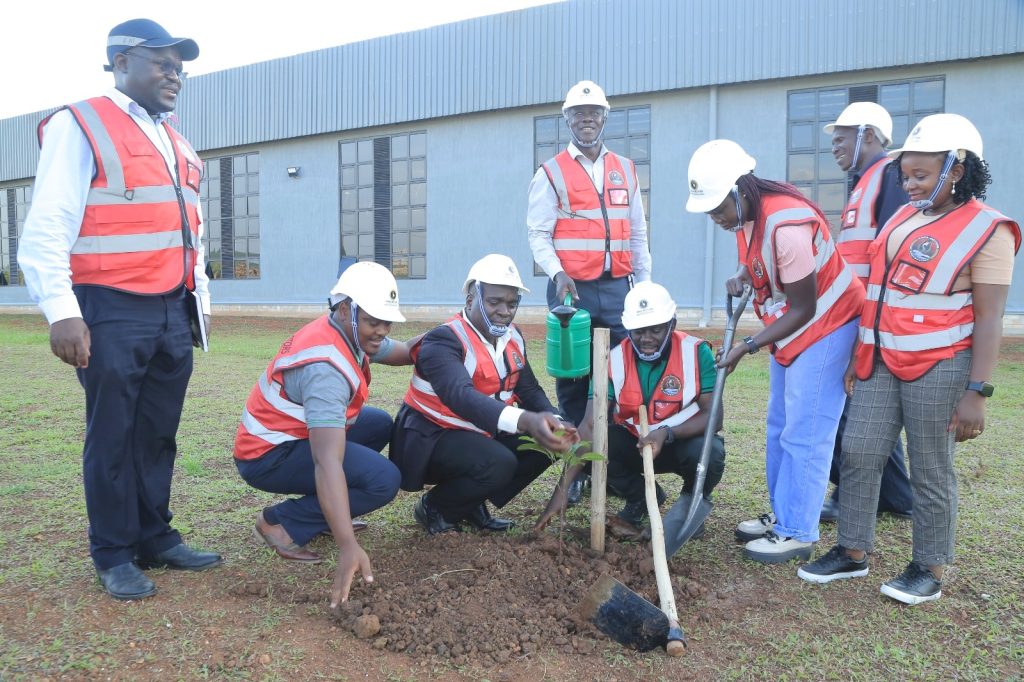 Eng. Richard Madanda (Left) witnesses as the EfD-Mak Team and Inclusive Green Economy (IGE) Fellows plant a tree during the visit. EfD-Mak Team and Inclusive Green Economy (IGE) fellows led by Uganda’s Policy Engagement Specialist Dr. Peter Babyenda visit Uganda’s Pioneer Motor Vehicle Company engaged in the production of Electric and solar powered vehicles – the Kiira Motors Corporation (KMC), 17th September 2024, Jinja, East Africa.