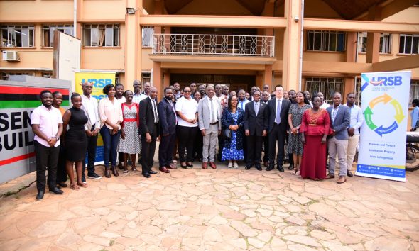 Participants pose for a group photo during the WIPO roving seminar held at Makerere University on 6th September 2024. World Intellectual Property Organisation (WIPO) roving seminar, calling for effective utilisation of the International Patent System by Universities in Uganda, held in collaboration with the Uganda Registration Services Bureau (URSB), Senate Conference Hall, Makerere University, Kampala Uganda, East Africa, 6th September 2024.