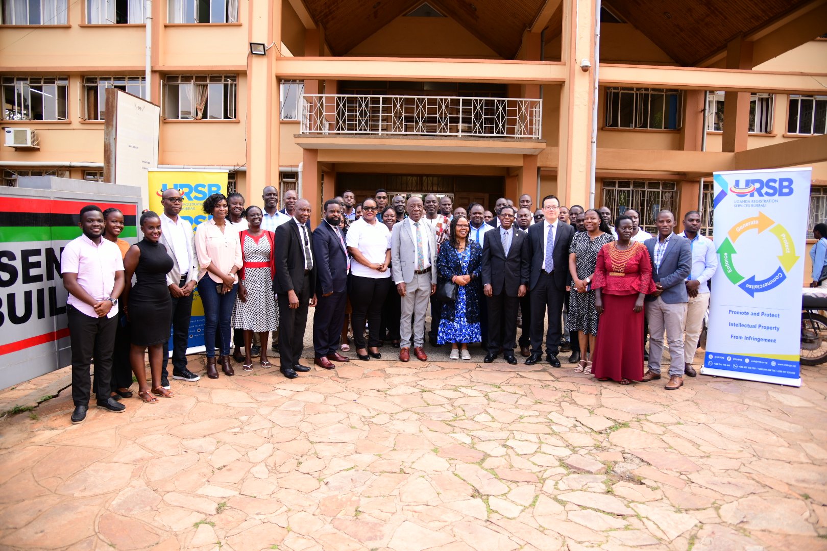 Participants pose for a group photo during the WIPO roving seminar held at Makerere University on 6th September 2024. World Intellectual Property Organisation (WIPO) roving seminar, calling for effective utilisation of the International Patent System by Universities in Uganda, held in collaboration with the Uganda Registration Services Bureau (URSB), Senate Conference Hall, Makerere University, Kampala Uganda, East Africa, 6th September 2024.