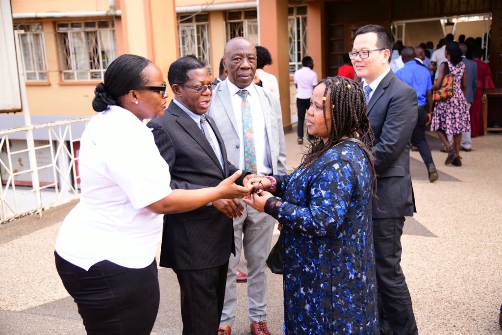 Left to Right: Ms. Mercy K. Kainobwisho, Prof. Buyinza Mukadasi, Prof. Henry Alinaitwe, Ms. ‘Nyalleng Pii and Mr. Yinghua Chen interact on the sidelines of the roving seminar. World Intellectual Property Organisation (WIPO) roving seminar, calling for effective utilisation of the International Patent System by Universities in Uganda, held in collaboration with the Uganda Registration Services Bureau (URSB), Senate Conference Hall, Makerere University, Kampala Uganda, East Africa, 6th September 2024.