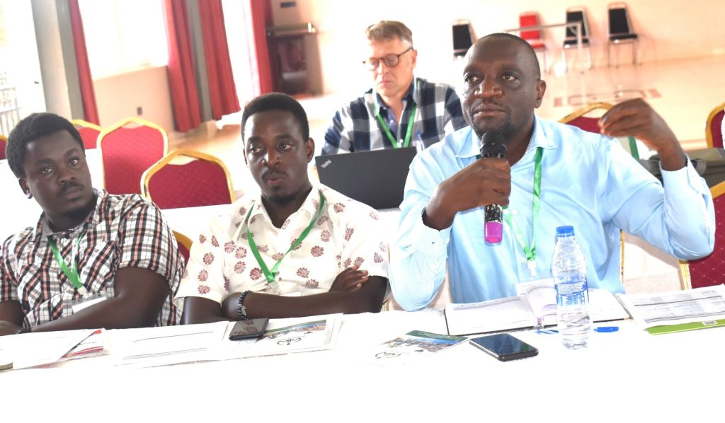 Dr Henry Ssemakula commenting on the PhD students' presentations. College of Agricultural and Environmental Sciences (CAES), Makerere University, Kampala Uganda, East Africa, DANIDA-funded Agroforestry for People, Ecosystems and Climate Change (AfPEC) project (March 2024-April 2029) focusing on Mt. Elgon Highlands in Eastern Uganda Inception Meeting in Mbale City, 25th-26th September 2024.