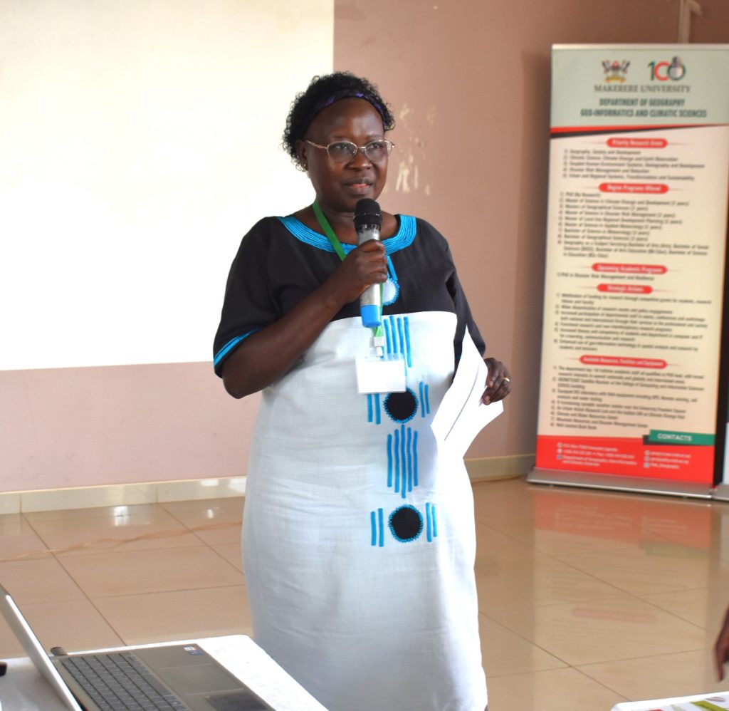 Dr Josephine Esaete moderating one of the sessions during the workshop. College of Agricultural and Environmental Sciences (CAES), Makerere University, Kampala Uganda, East Africa, DANIDA-funded Agroforestry for People, Ecosystems and Climate Change (AfPEC) project (March 2024-April 2029) focusing on Mt. Elgon Highlands in Eastern Uganda Inception Meeting in Mbale City, 25th-26th September 2024.