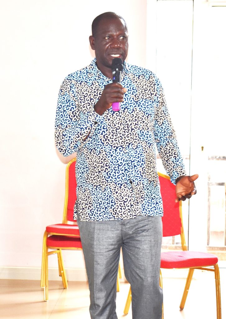 Dr Vincent Muwanika from the College of Agricultural and Environmental Sciences, Makerere University moderating one of the sessions during the workshop. College of Agricultural and Environmental Sciences (CAES), Makerere University, Kampala Uganda, East Africa, DANIDA-funded Agroforestry for People, Ecosystems and Climate Change (AfPEC) project (March 2024-April 2029) focusing on Mt. Elgon Highlands in Eastern Uganda Inception Meeting in Mbale City, 25th-26th September 2024.