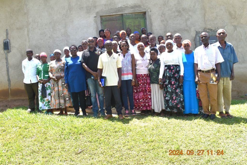 Project team with farmer groups in Bufumbo, Mbale after their interaction. College of Agricultural and Environmental Sciences (CAES), Makerere University, Kampala Uganda, East Africa, DANIDA-funded Agroforestry for People, Ecosystems and Climate Change (AfPEC) project (March 2024-April 2029) focusing on Mt. Elgon Highlands in Eastern Uganda Inception Meeting in Mbale City, 25th-26th September 2024.