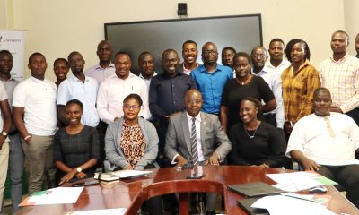 Participants posing for a group photo with the Centre Director Edward Bbale (Front Row 3rd Left) after the opening ceremony. Environment for Development (EfD) Mak Centre Specialized Training aimed at enhancing 30 researchers' and graduate students' skills in research co-creation, science communication, and policy engagement, 15th October 2024, Yusuf Lule Central Teaching Facility, Makerere University, Kampala Uganda, East Africa.