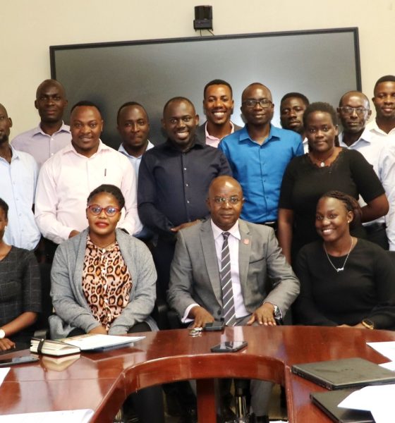 Participants posing for a group photo with the Centre Director Edward Bbale (Front Row 3rd Left) after the opening ceremony. Environment for Development (EfD) Mak Centre Specialized Training aimed at enhancing 30 researchers' and graduate students' skills in research co-creation, science communication, and policy engagement, 15th October 2024, Yusuf Lule Central Teaching Facility, Makerere University, Kampala Uganda, East Africa.