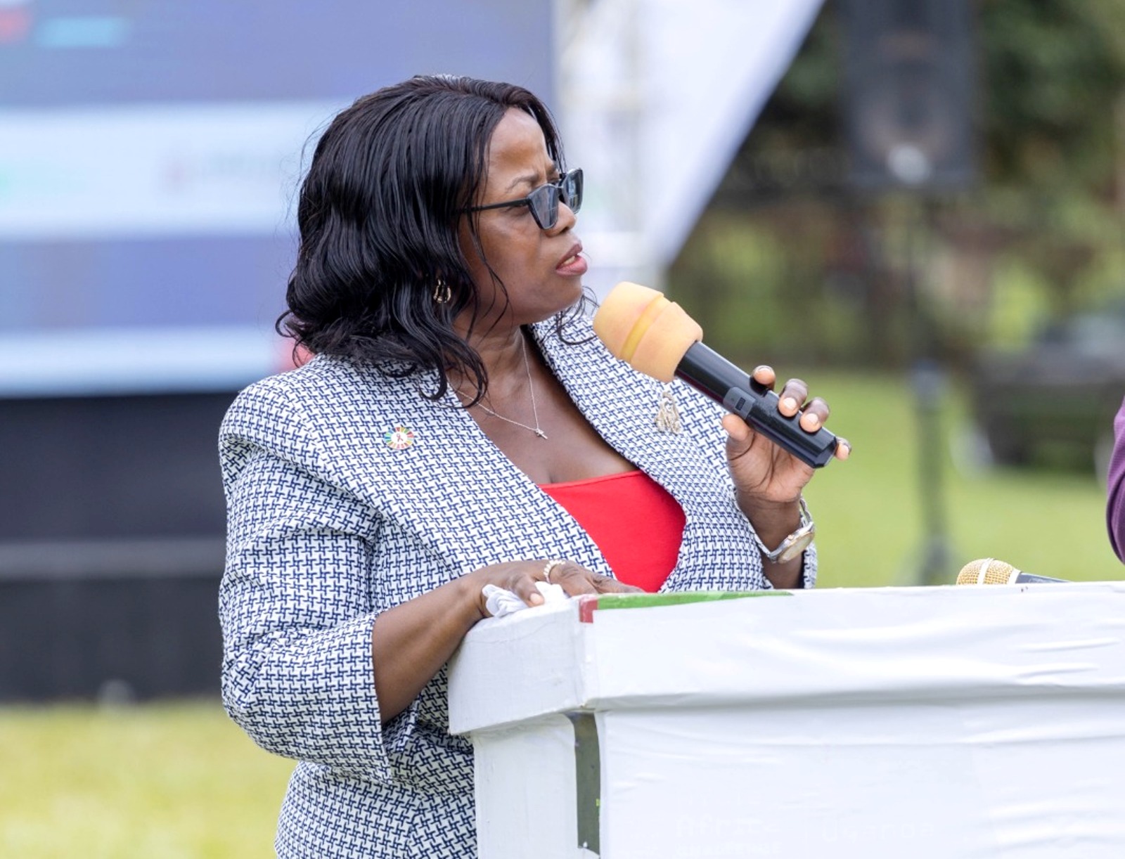 Ms. Angela Nakafeero delivers the keynote address. Launch of the "Safer Campuses Campaign," aimed at shattering the silence surrounding Gender-Based Violence (GBV) in partnership with UNESCO, 4th October 2024, Freedom Square, Makerere University, Kampala Uganda, East Africa.