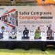 Dr. Euzobia Baine (3rd Right) chairing a panel with speakers from KIU, Mak Jinja Campus, Makerere University Main Campus and MoGLSD. Launch of the "Safer Campuses Campaign," aimed at shattering the silence surrounding Gender-Based Violence (GBV) in partnership with UNESCO, 4th October 2024, Freedom Square, Makerere University, Kampala Uganda, East Africa.