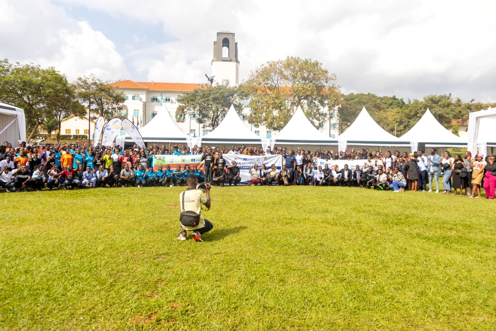 Students and Staff from the various universities display their collective commitment. Launch of the "Safer Campuses Campaign," aimed at shattering the silence surrounding Gender-Based Violence (GBV) in partnership with UNESCO, 4th October 2024, Freedom Square, Makerere University, Kampala Uganda, East Africa.