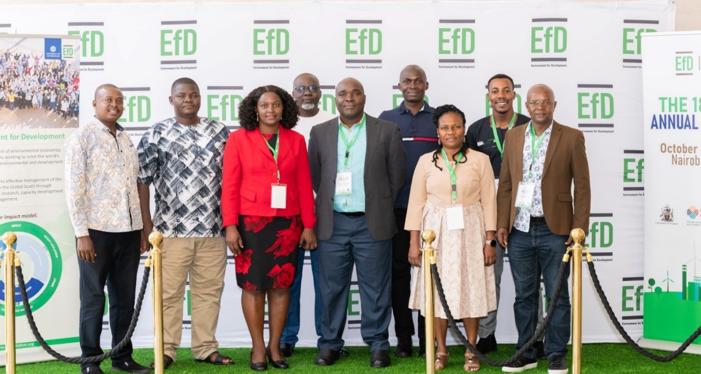 Uganda Team (L-R) Eng. Domnic Mucunguzi, Mr. Jordan Ssemwanga, Dr. Florence Lwiza Nsereko, Mr. Nathan Mununuzi, Dr. John Sseruyange, Dr. Nicholas Kilimani, Dr. Susan Kavuma, Mr. Gyaviira Ssewankambo and EfD-Uganda Head Prof. Edward Bbaale. 18th Annual General Meeting (AGM) of the EfD network, held from October 3 to 6, 2024, at the Argyle Grand Hotel in Nairobi, Kenya.