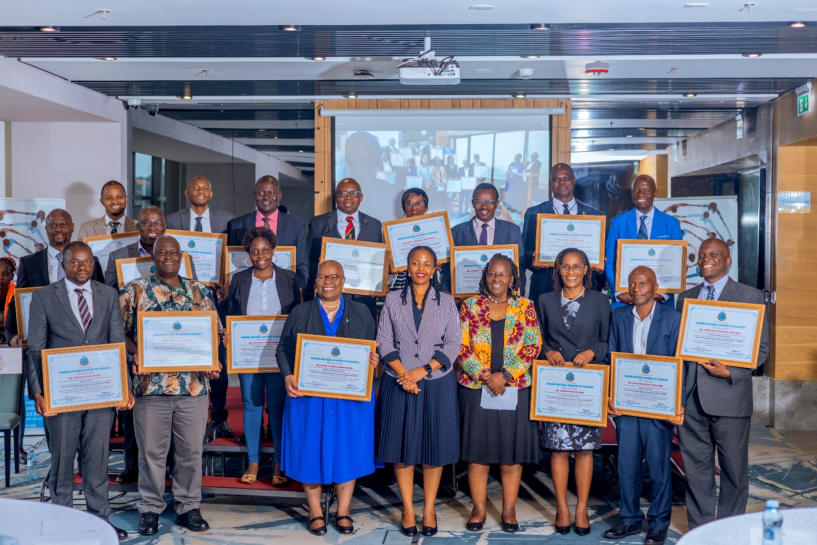 The 2024 Fellows of the Uganda National Academy of Sciences (UNAS) shortly after induction. Four Makerere University School of Public Health (MakSPH) faculty induction into the 2024 Uganda National Academy of Sciences (UNAS) fellowship, 1st November 2024, Four Points by Sheraton, Kampala Uganda, East Africa.