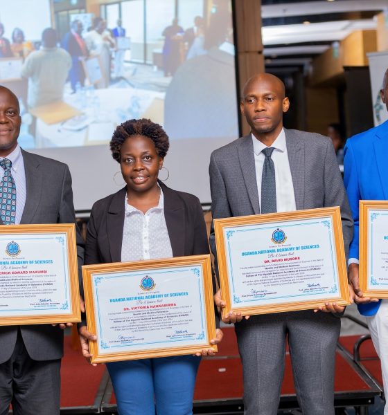 The four MakSPH Staff inducted into the UNAS Fellowship on 1st November 2024 from Left to Right: Dr. Fredrick Edward Makumbi, Dr. Victoria Nankabirwa, Dr. David Musoke and Professor David Guwatudde. Four Makerere University School of Public Health (MakSPH) faculty induction into the 2024 Uganda National Academy of Sciences (UNAS) fellowship, 1st November 2024, Four Points by Sheraton, Kampala Uganda, East Africa.