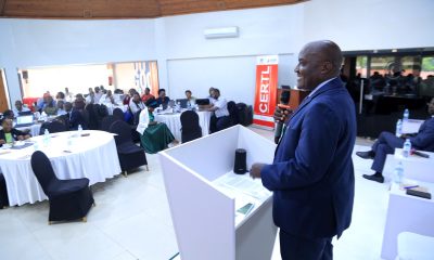 Prof. Fred Masagazi-Masaazi, Chair of the Mak RIF Grants Management Committee addresses the conference. Makerere University College of Humanities and Social Sciences (CHUSS) Centre of Excellence in Research, Teaching and Learning (CERTL) International Conference, Fairway Hotel, Kampala Uganda, East Africa. 15th November 2024.