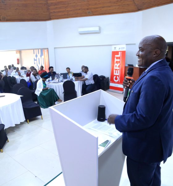 Prof. Fred Masagazi-Masaazi, Chair of the Mak RIF Grants Management Committee addresses the conference. Makerere University College of Humanities and Social Sciences (CHUSS) Centre of Excellence in Research, Teaching and Learning (CERTL) International Conference, Fairway Hotel, Kampala Uganda, East Africa. 15th November 2024.