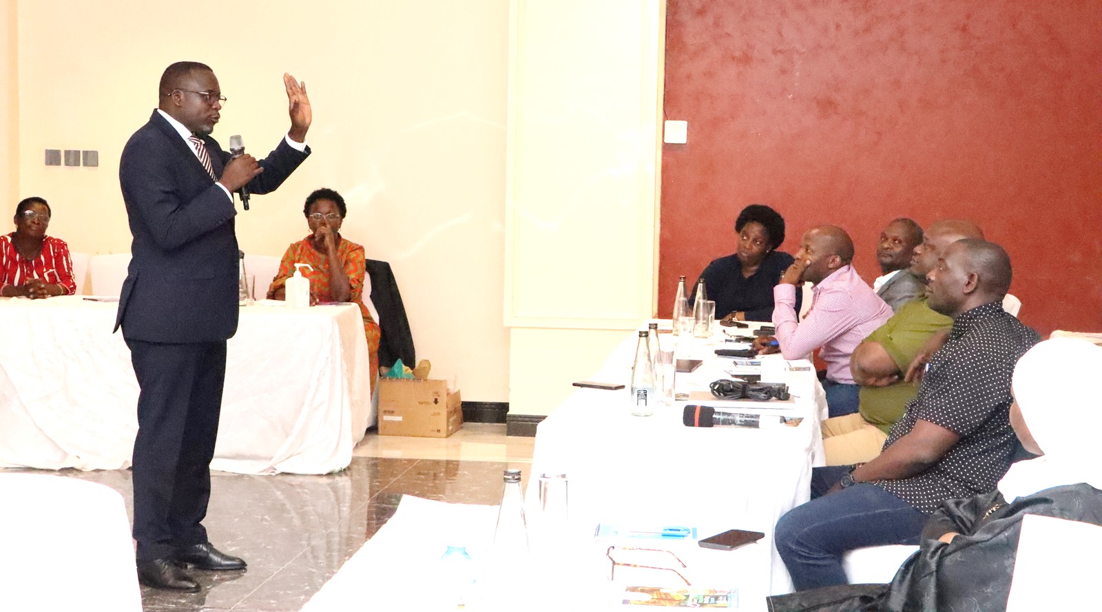 Mr. Yusuf Kiranda clarifying on university policies and other issues raised by staff. Makerere University College of Humanities and Social Sciences (CHUSS) Staff Retreat, 1st-2nd November 2024, Nican Resort Hotel, Seguku Entebbe Road, Kampala Uganda, East Africa.