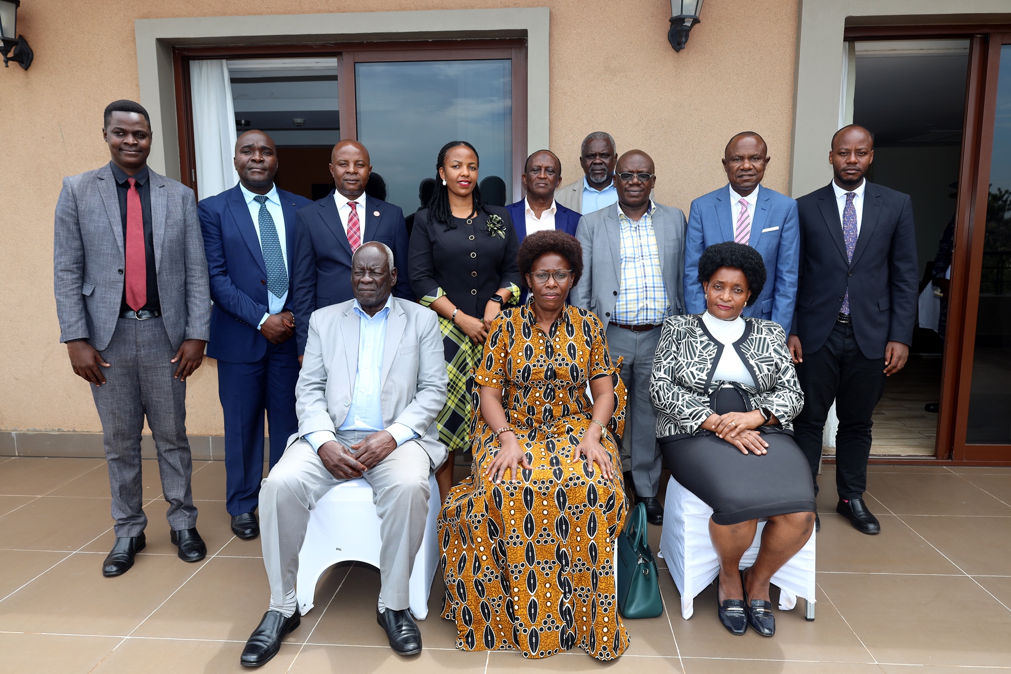 The Minister, Hon. Judith Nabakooba joined participants of the stakeholder engagement for a photo. College of Business and Management Sciences (CoBAMS), Makerere University inception workshop of the "Land Market, Use Patterns, and Relations in Uganda" study, 6th November 2024, Mestil Hotel, Kampala Uganda, East Africa.