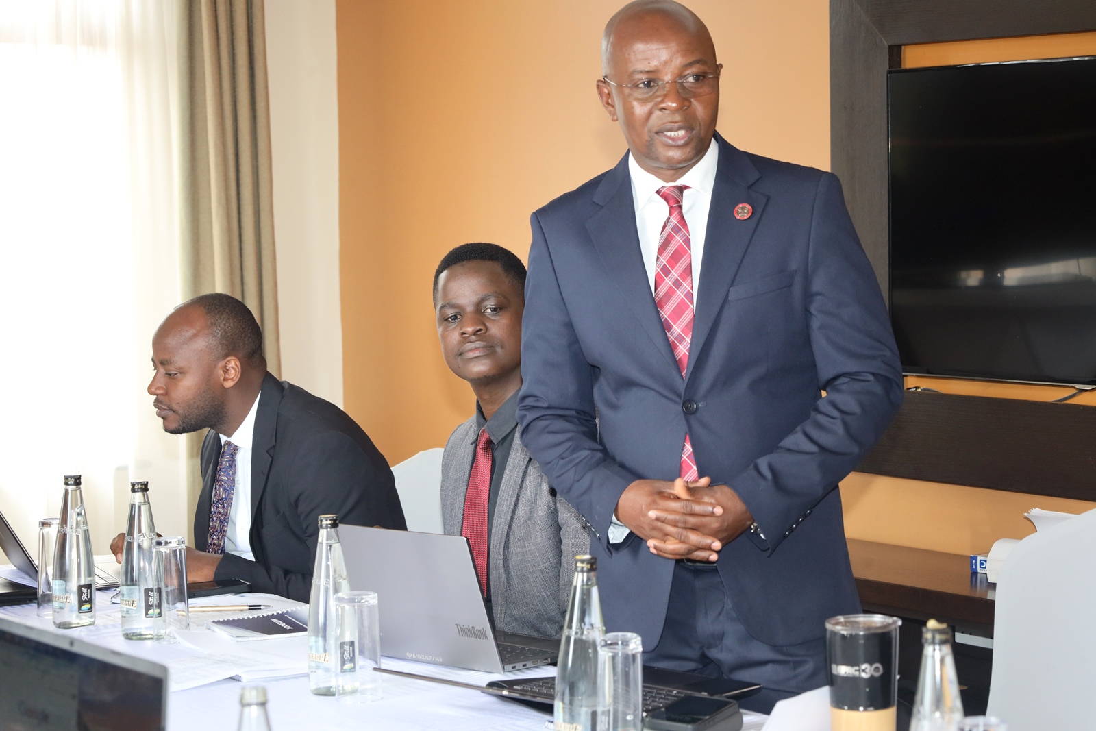 The Principal of CoBAMS delivers his remarks during the stakeholder engagement. College of Business and Management Sciences (CoBAMS), Makerere University inception workshop of the "Land Market, Use Patterns, and Relations in Uganda" study, 6th November 2024, Mestil Hotel, Kampala Uganda, East Africa.