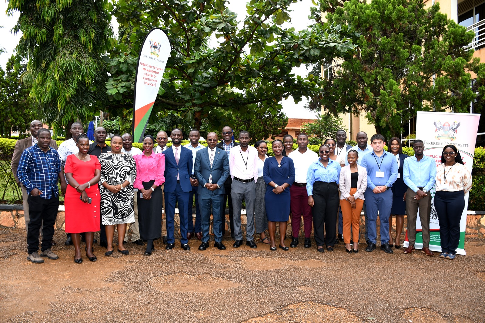 A group photo of the participants. Public Investment Management (PIM) Centre of Excellence, College of Business and Management Sciences (CoBAMS), Makerere University, Kampala Uganda, East Africa advanced capacity-building training on Economic and Stakeholder Analysis commencement, 25th November 2024.