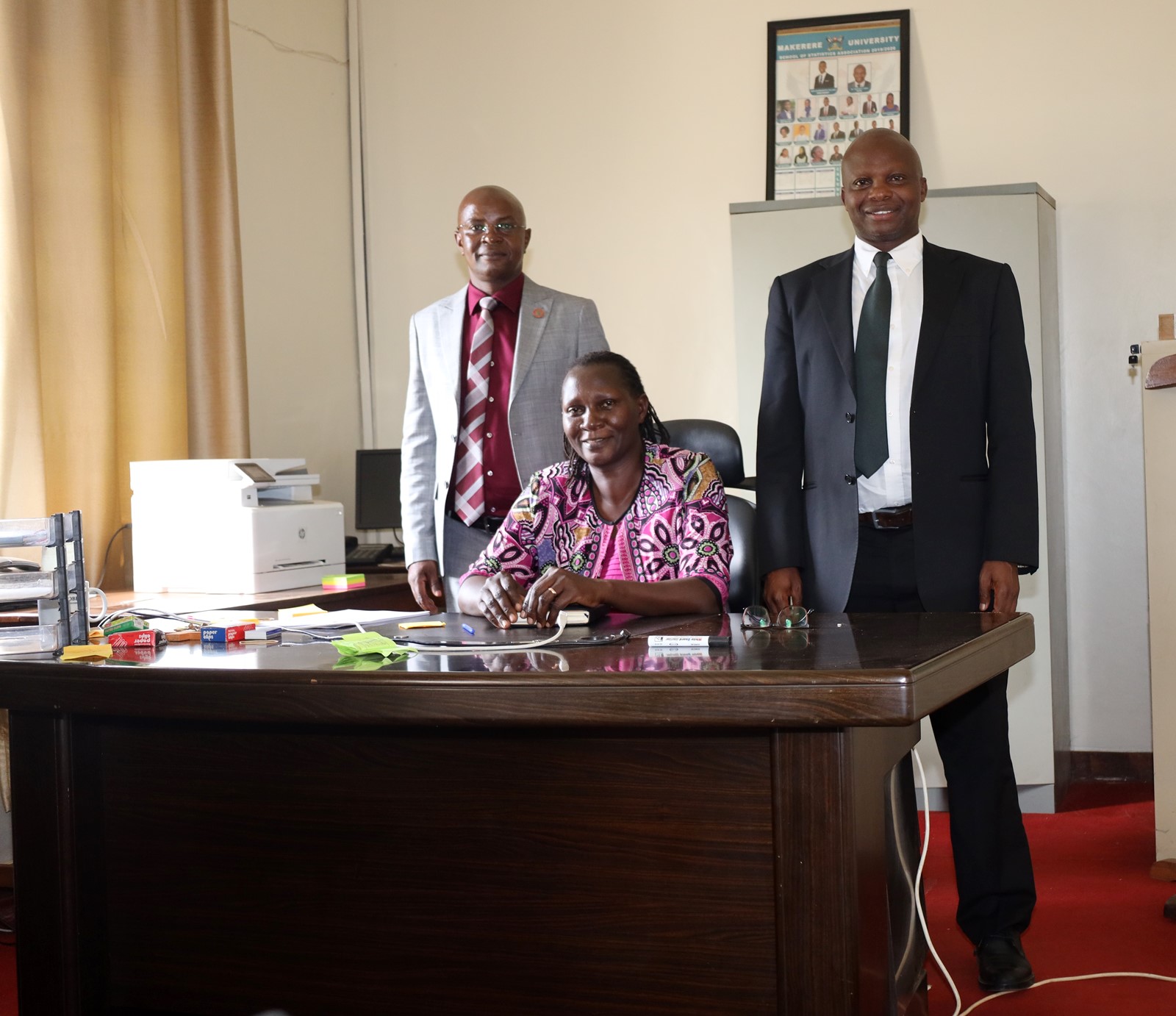  The Principal, Prof. Edward Bbaale joined Dr. Banga and Dr. Wokadala for a photo. Dr. James Wokadala official handover of Dean of the School of Statistics, College of Business and Management Sciences (CoBAMS), Makerere University, Kampala Uganda, East Africa to Dr. Margaret Banga, Friday 8th November 2024.