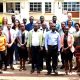 Participants posing for Group photo in front of Block A, College of Computing and Information Sciences. Two-day workshop on Artificial Intelligence (AI) for students and staff participating in the Erasmus+ exchange program, 11th-12th November 2024, Conference Room, Level 4, College of Computing and Information Sciences (CoCIS), Makerere University, Kampala Uganda, East Africa.