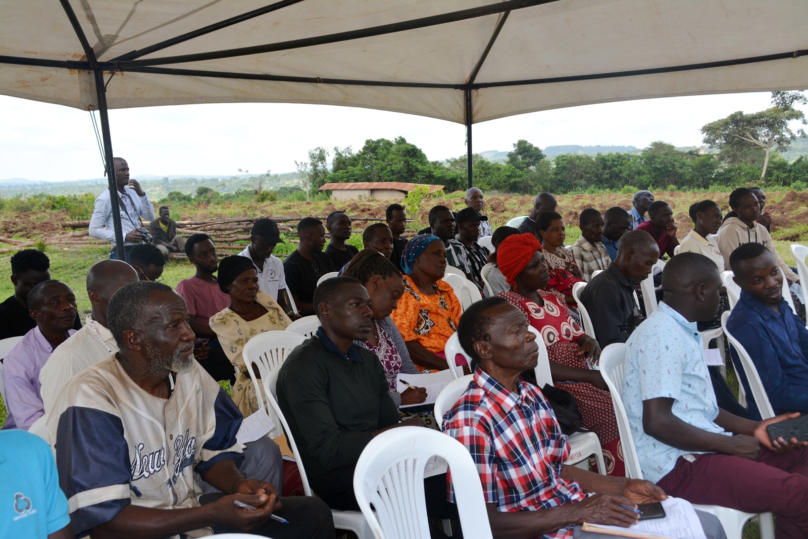 A section of the farmers that attended the field school. Stakeholder Platform: Collaborative Knowledge Co-Creation and Sharing for livestock feed Climate-Smart Innovations in Uganda, one of four-year collaborative research project activities titled, “Building Capacity for Innovation and Advancement of Climate Smart Agriculture in East and Southern Africa” (CICSA-E&SA) implemented by Makerere University (CoVAB, CAES, CEES) in partnership with the Norwegian University of Life Sciences (Norway), Maseno University (Kenya), and LUANAR and DARS (Malawi), funded by the Norwegian Agency for International Cooperation and Quality Enhancement in Higher Education (Diku). Farmer Field Day, 20th November 2024, Our Lady of Assumption Mitala Maria Parish in Buwama, Mpigi District, Uganda, East Africa.