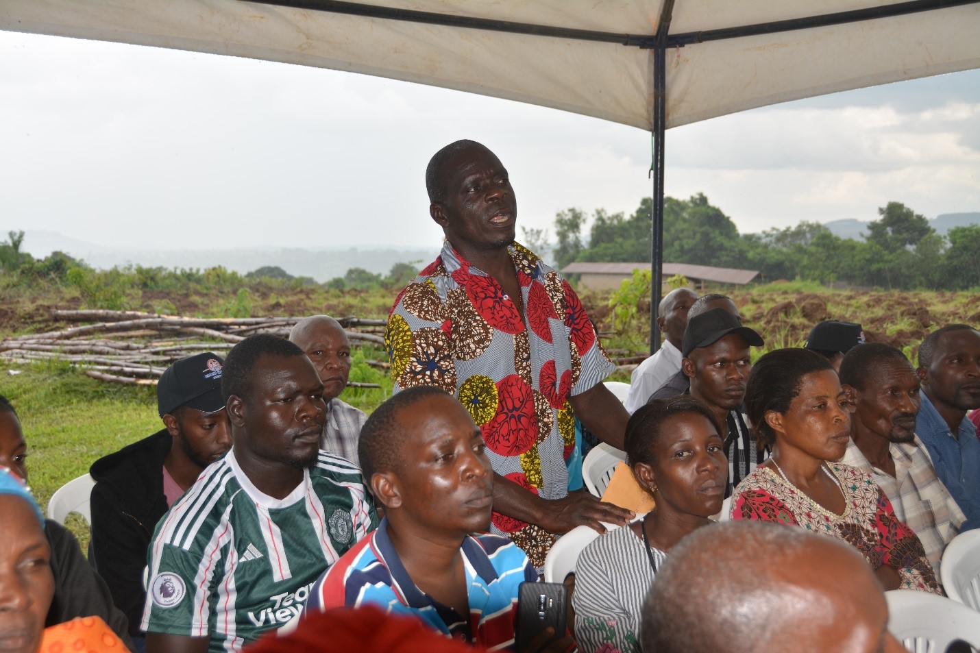 Farmers asked questions during the session. Stakeholder Platform: Collaborative Knowledge Co-Creation and Sharing for livestock feed Climate-Smart Innovations in Uganda, one of four-year collaborative research project activities titled, “Building Capacity for Innovation and Advancement of Climate Smart Agriculture in East and Southern Africa” (CICSA-E&SA) implemented by Makerere University (CoVAB, CAES, CEES) in partnership with the Norwegian University of Life Sciences (Norway), Maseno University (Kenya), and LUANAR and DARS (Malawi), funded by the Norwegian Agency for International Cooperation and Quality Enhancement in Higher Education (Diku). Farmer Field Day, 20th November 2024, Our Lady of Assumption Mitala Maria Parish in Buwama, Mpigi District, Uganda, East Africa.