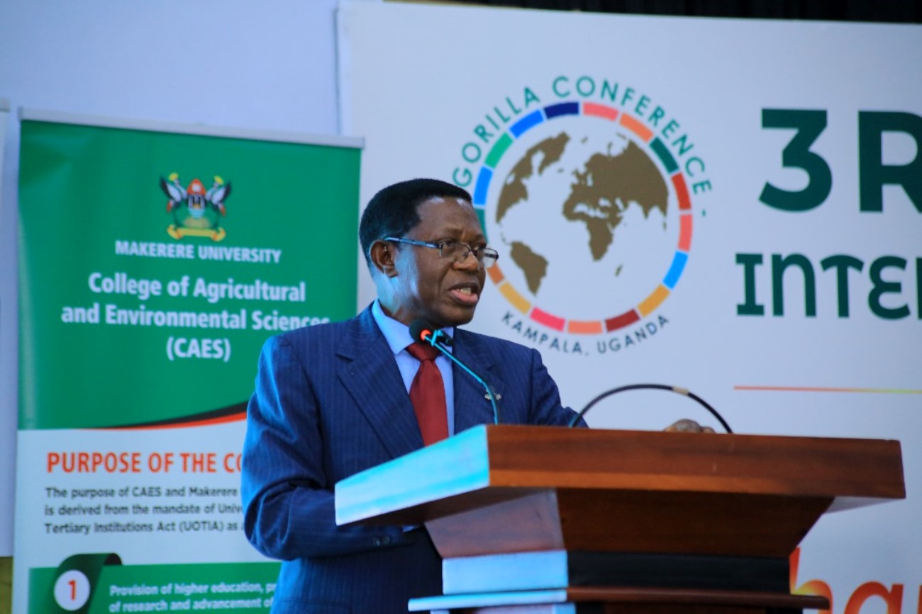 Ag. Vice Chancellor, Prof. Buyinza Mukadasi makes his remarks at the conference. College of Agricultural and Environmental Sciences (CAES), Makerere University in partnership with International Geographical Union (IGU) Commission of Biogeography and Biodiversity, the IGU Commission on African Studies, Uganda Geographical Association, and the International Association of Landscape Ecology (IALE) African Chapter, 3rd International Conference on Geographical Science for Resilient Communities, Ecosystems and Livelihoods under Global Environmental Change (GORILLA), Day 1, 4th December 2024, Hotel Africana, Kampala Uganda, East Africa.