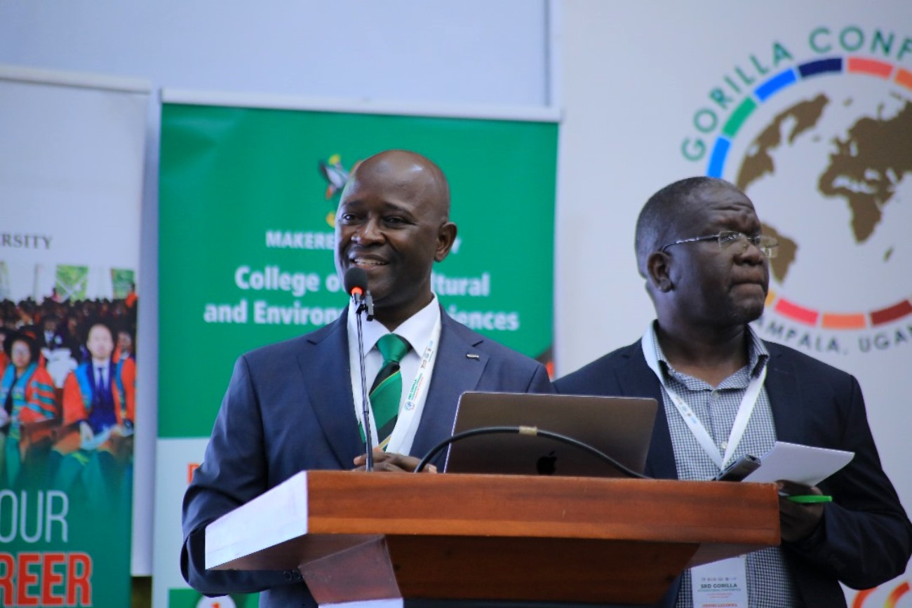 Assoc. Prof. Yazidhi Bamutaze gives an overview of the 3rd GORILLA Conference. College of Agricultural and Environmental Sciences (CAES), Makerere University in partnership with International Geographical Union (IGU) Commission of Biogeography and Biodiversity, the IGU Commission on African Studies, Uganda Geographical Association, and the International Association of Landscape Ecology (IALE) African Chapter, 3rd International Conference on Geographical Science for Resilient Communities, Ecosystems and Livelihoods under Global Environmental Change (GORILLA), Day 1, 4th December 2024, Hotel Africana, Kampala Uganda, East Africa.