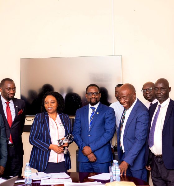 Left to Right: Mr. Evarist Bainomugisha, Mr. Deus Tayari Mujuni, Mr. Simon Kizito, Prof. Damalie Nakanjako, Prof. Bruce Kirenga, Dr. David Patrick Kateete (Rear), Prof. Henry Alinaitwe, Dr. Richard Idro (Rear), Mr. Patrick Akonyet and Prof. Annettee Nakimuli at the handover ceremony on 2nd December 2024. Handover of Principal Office by Prof. Damalie Nakanjako to Assoc. Prof. Bruce Kirenga, 2nd December 2024, College Boardroom, College of Health Sciences (CHS), Makerere University, New Mulago Hospital Complex, Kampala Uganda, East Africa.