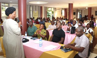 The Principal CHUSS, Assoc. Prof. Helen Nambalirwa Nkabala speaking to staff at the Grand Global Hotel during the retreat. The College of Humanities and Social Sciences (CHUSS), Makerere University first-ever non-academic staff retreat, December 7-8, 2024, Grand Global Hotel, Kikoni, Kampala Uganda, East Africa.