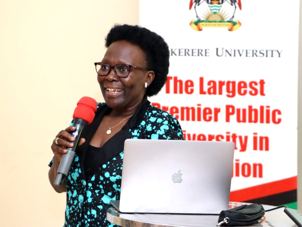 Prof. Sylvia Antonia Nanyonga Nakimera Tamusuza presenting on Quality Assurance. The College of Humanities and Social Sciences (CHUSS), Makerere University first-ever non-academic staff retreat, December 7-8, 2024, Grand Global Hotel, Kikoni, Kampala Uganda, East Africa.