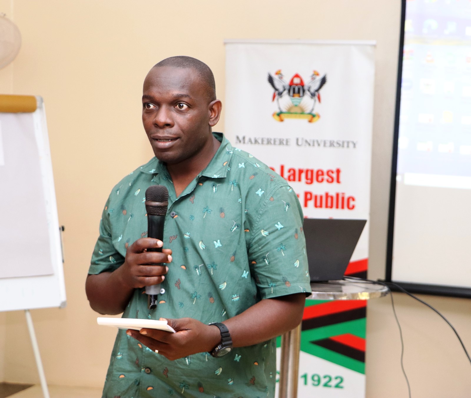 Chief Custodian Sunday Seezi contributing during the retreat. The College of Humanities and Social Sciences (CHUSS), Makerere University first-ever non-academic staff retreat, December 7-8, 2024, Grand Global Hotel, Kikoni, Kampala Uganda, East Africa.