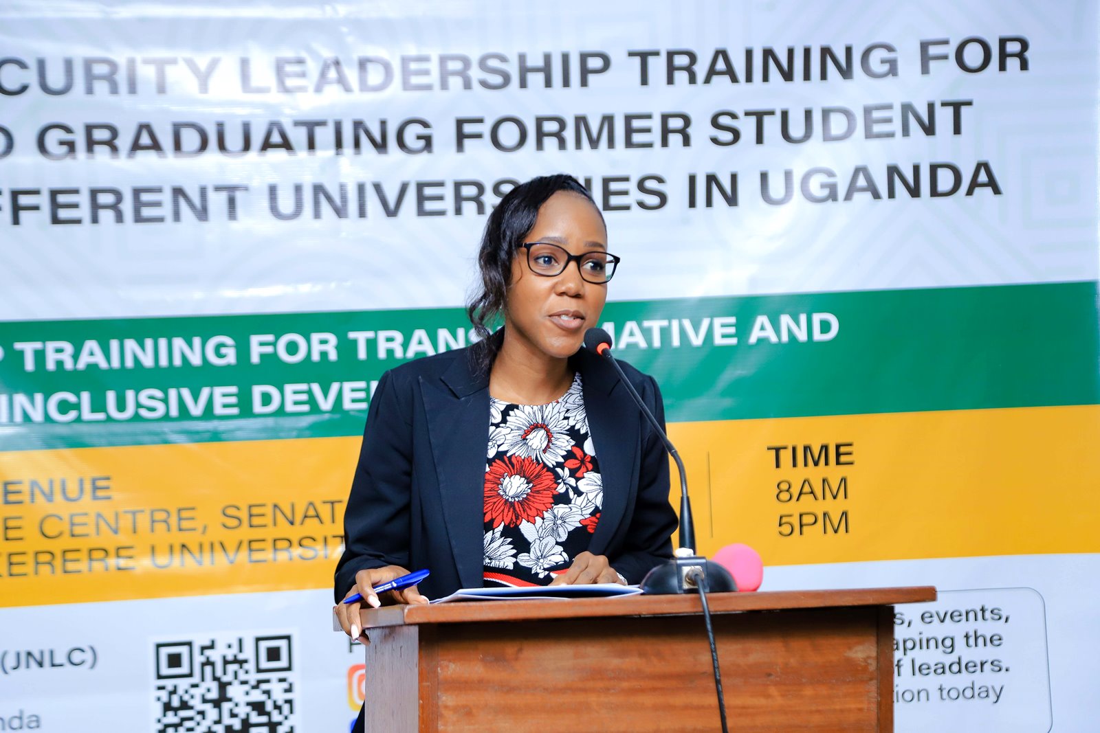 Angella Kasekende addresses participants. Konrad Adenauer Stiftung-Julius Nyerere Leadership Centre (JNLC) Peace and Security Leadership Training for Finalists and Graduating former Student Leaders in Different Universities in Uganda, Day one, 3rd December 2024, Telepresence Centre, Senate Building, Makerere University, Kampala, East Africa.