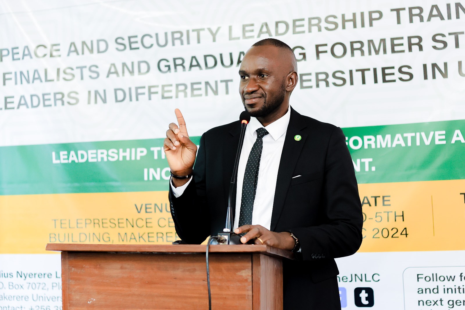 Mr. David Nyaribi urged Student Leaders to exemplify integrity. Konrad Adenauer Stiftung-Julius Nyerere Leadership Centre (JNLC) Peace and Security Leadership Training for Finalists and Graduating former Student Leaders in Different Universities in Uganda, Day Two, 4th December 2024, Telepresence Centre, Senate Building, Makerere University, Kampala, East Africa.