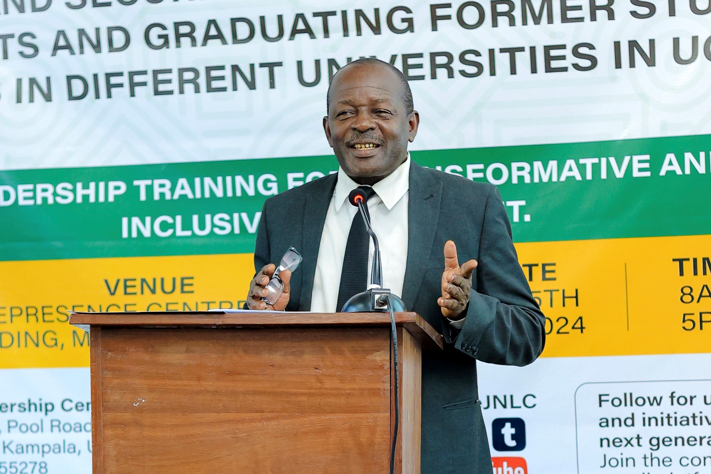 Dr. Simba Sallie Kayunga gives Student Leaders overview of Mwalimu Julius Nyerere’s Ideas and Ideals in relation to Peace and Conflict on Day Two of the training at Makerere University. Konrad Adenauer Stiftung-Julius Nyerere Leadership Centre (JNLC) Peace and Security Leadership Training for Finalists and Graduating former Student Leaders in Different Universities in Uganda, Day Two, 4th December 2024, Telepresence Centre, Senate Building, Makerere University, Kampala, East Africa.