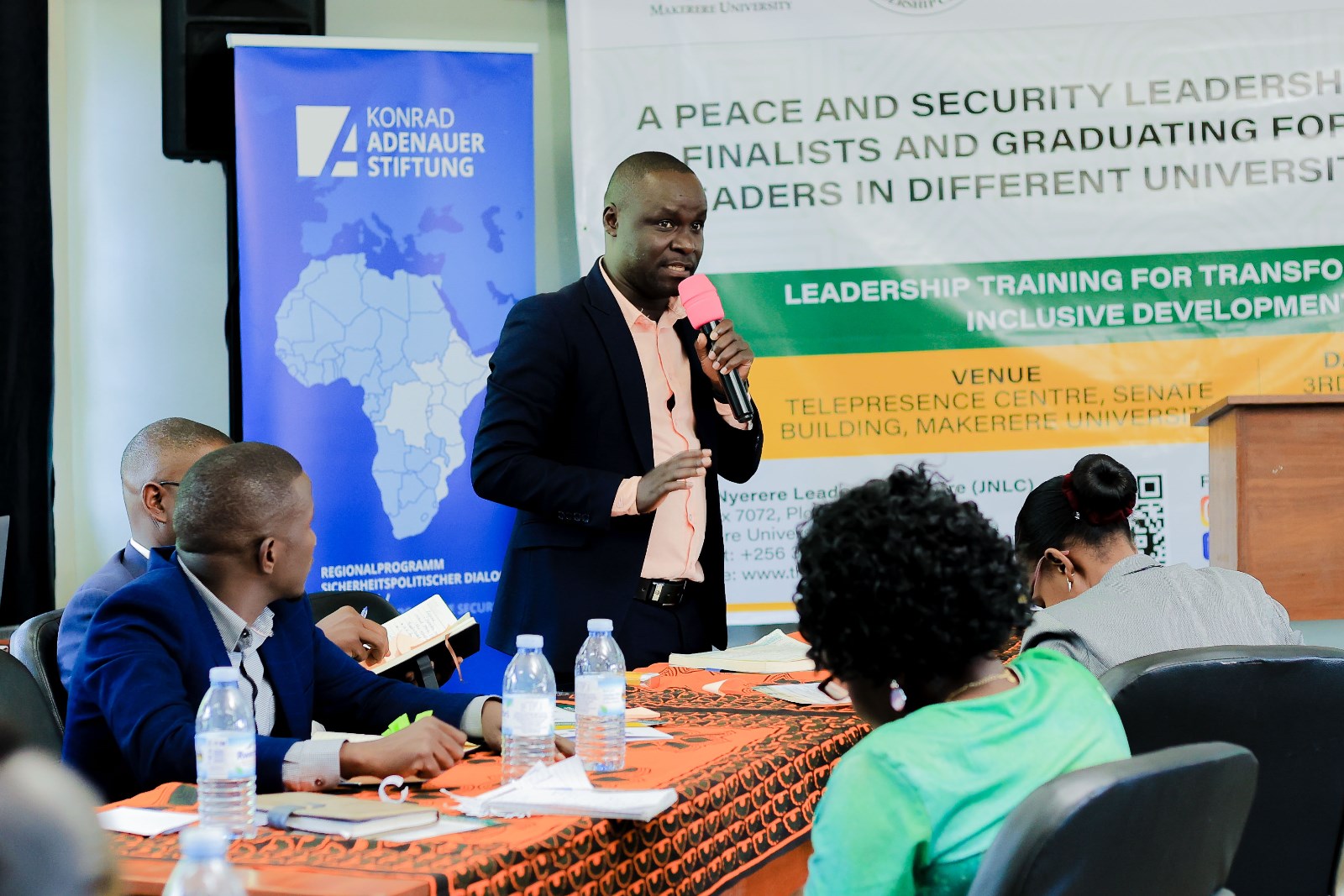 Mr. Robert Muhangi urged student leaders to prioritize indigenous over external interventions in conflict resolution. Konrad Adenauer Stiftung-Julius Nyerere Leadership Centre (JNLC) Peace and Security Leadership Training for Finalists and Graduating former Student Leaders in Different Universities in Uganda, Day Two, 4th December 2024, Telepresence Centre, Senate Building, Makerere University, Kampala, East Africa.