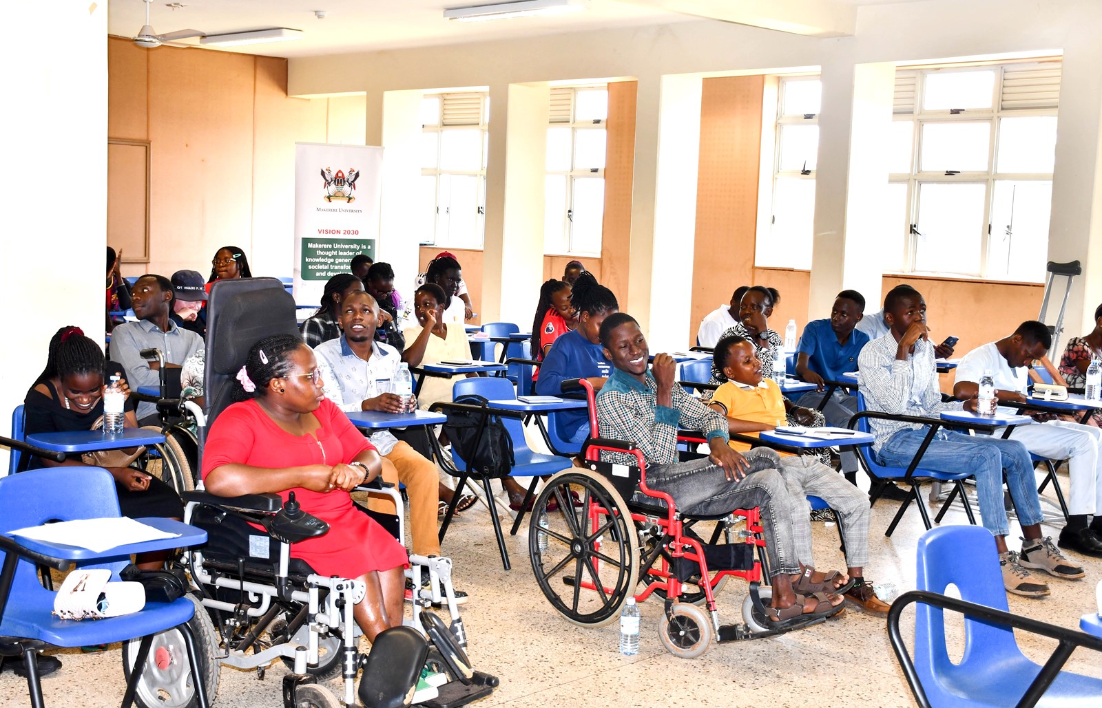 Makerere University Sudents with disabilities during the capacity building training recently. Frank Kalimuzo Central Teaching Facility Kampala Uganda, East Africa.