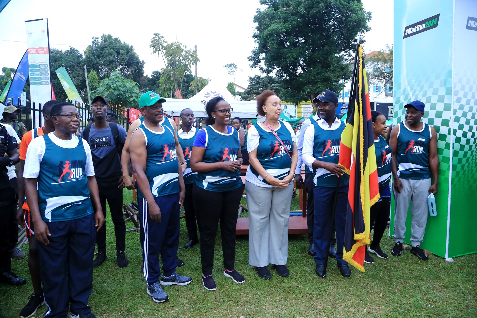 Rt. Hon. Thomas Tayebwa flagging off Runners for MAK RUN 2024, which was organised to raise funds to support equip Disability Support Centre with relevant equipment. 18th August 2024, Freedom Square, Makerere University, Kampala Uganda, East Africa.