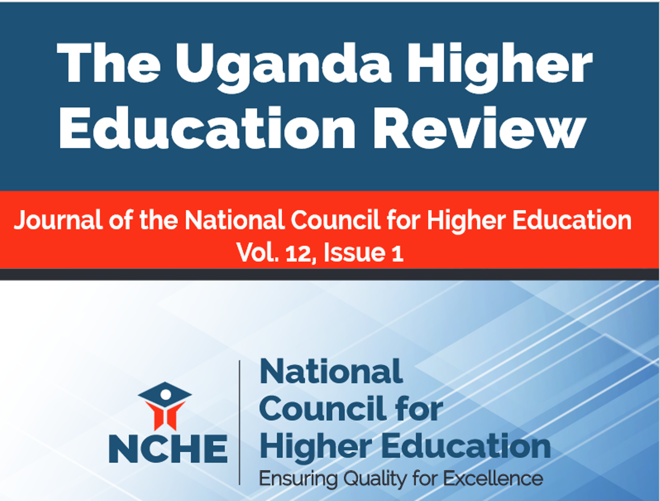 The cover page of the Uganda Higher Education Review Vol 12, Issue 1. NCHE, Kampala Uganda, East Africa.