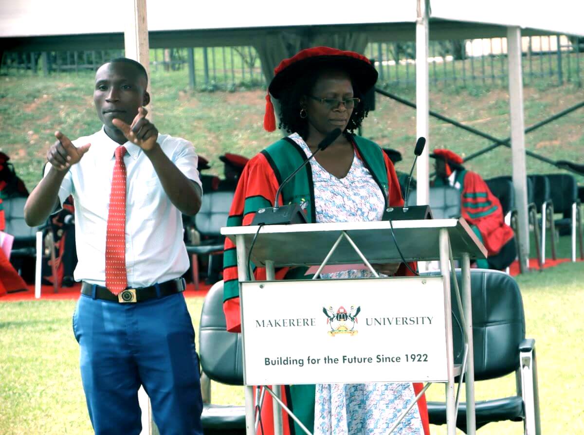 Dr. Agnes Nakakawa reading names for graduands. 75th Graduation Ceremony, Day 1, CoCIS, CEES, CoVAB and School of Law. 13th January 2025, Freedom Square, Makerere University, Kampala Uganda, East Africa.