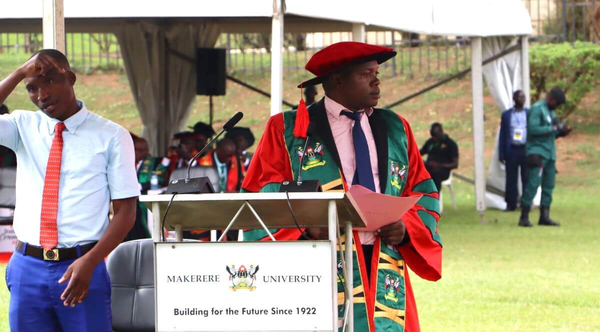 Dr. Swaib Kyanda presenting students. 75th Graduation Ceremony, Day 1, CoCIS, CEES, CoVAB and School of Law. 13th January 2025, Freedom Square, Makerere University, Kampala Uganda, East Africa.